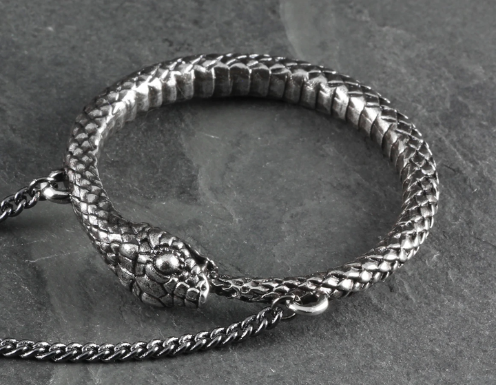 Ouroboros Necklace - Silver: Antique silver chain / 24"
