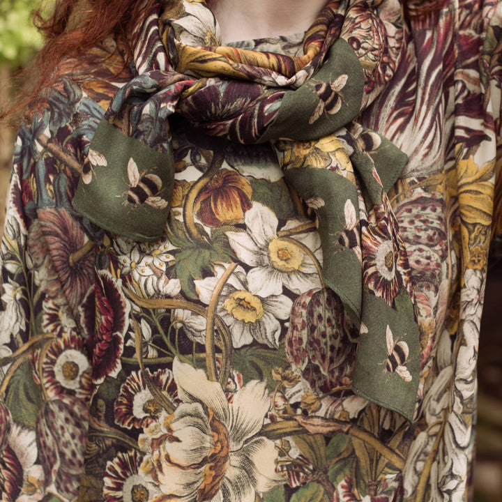 Love Grows Wild Floral Bamboo Scarf with Bees