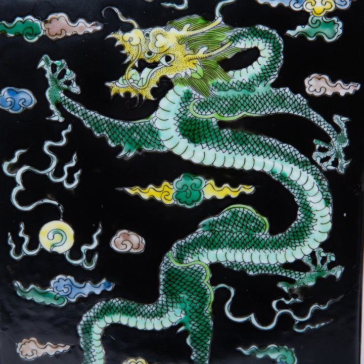 Black Square Porcelain Tea Jar Dragon Motif