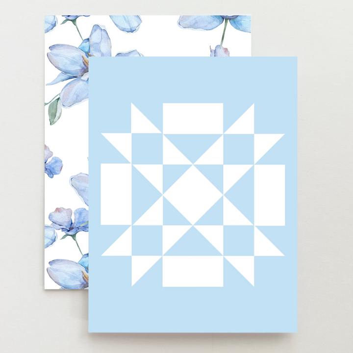 Light Blue Floral Quilt Block Card