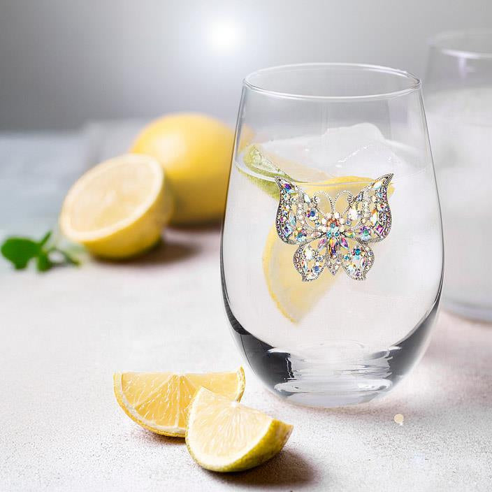 Stemless Wine Glass with Jewelled Butterfly