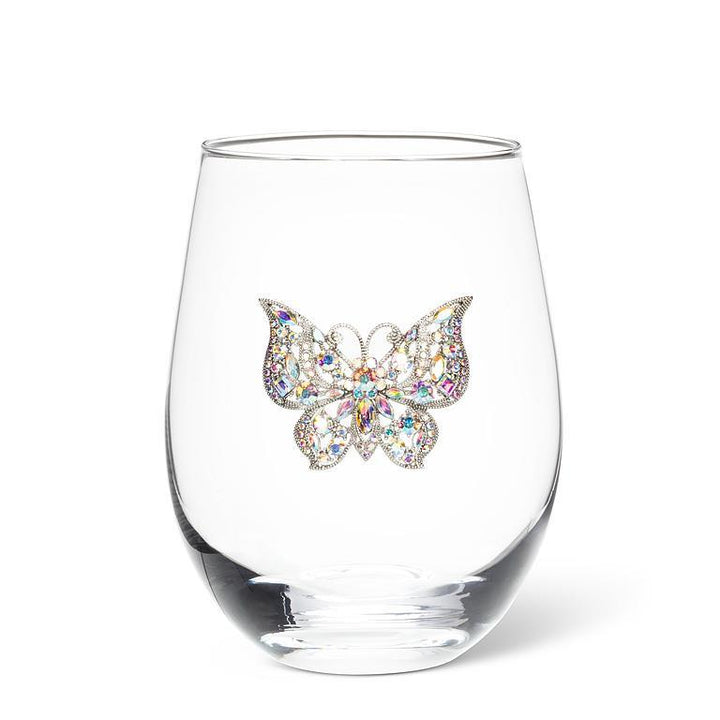 Stemless Wine Glass with Jewelled Butterfly
