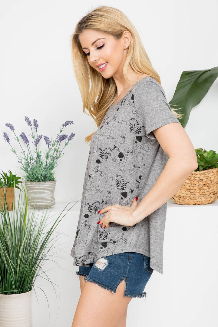 Dancing Cat Print SS Graphic Tee