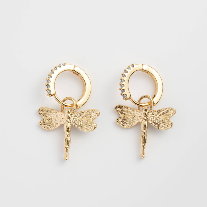 FABLE Dragonfly Charm Huggie Earrings