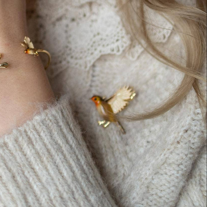 FABLE Enamel Flying Robin Brooch