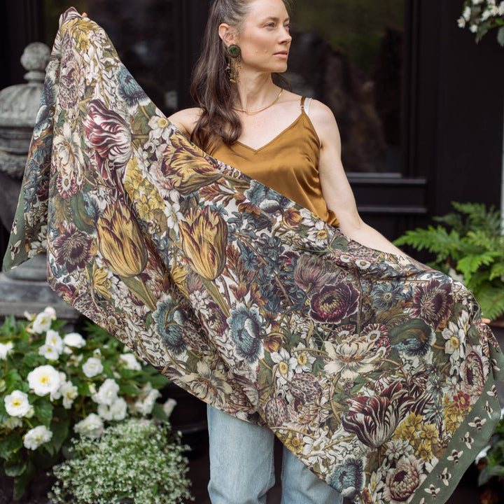 Love Grows Wild Floral Bamboo Scarf with Bees
