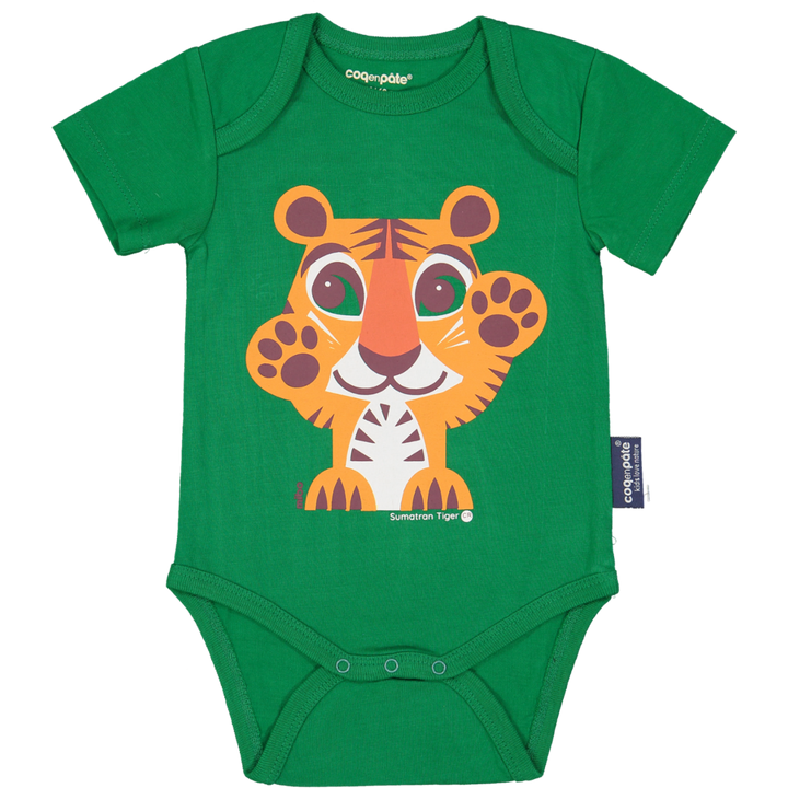 Short Sleeve Organic Cotton Baby Bodysuit - Tiger