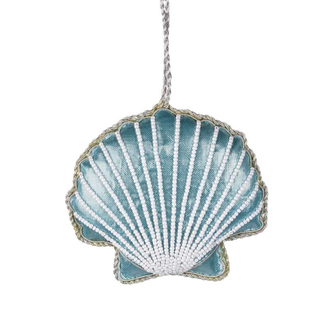 Beaded Blue Scallop Ornament
