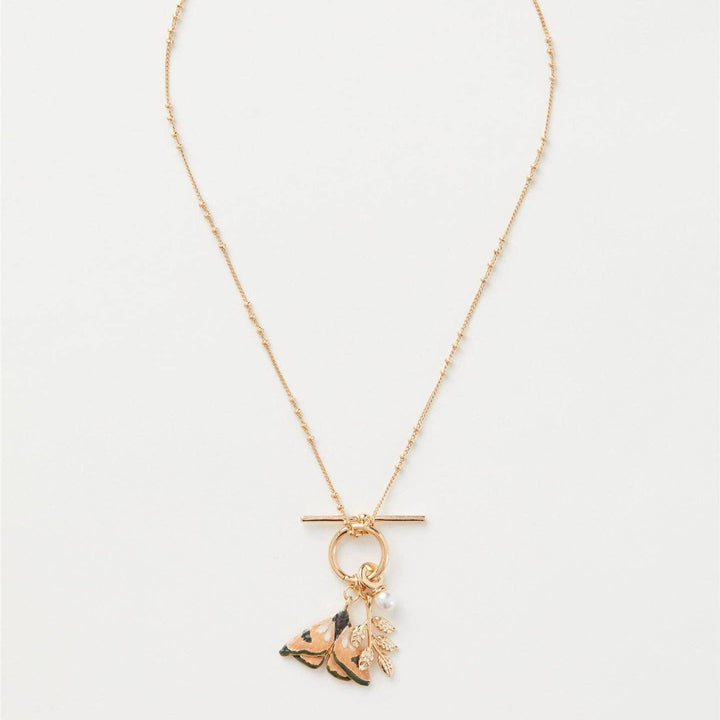 Enamel Moth & Leaf Charm Necklace
