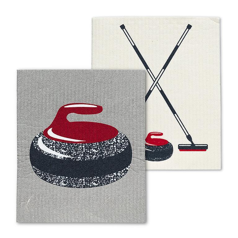 Curling Rock and Broom Dishcloth