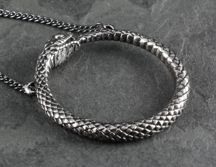 Ouroboros Necklace - Silver: Antique silver chain / 24"