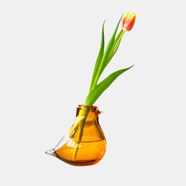 Glass Bird Amber Yellow Vase