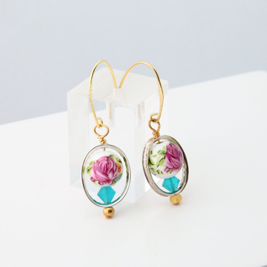Porcelain Earrings 1 -Pink Rose
