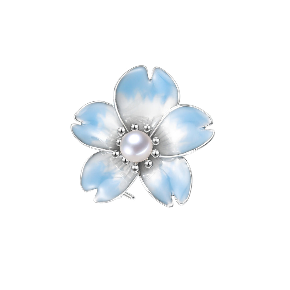 Cherry Blossom in Azure Freshwater Pearl Brooch