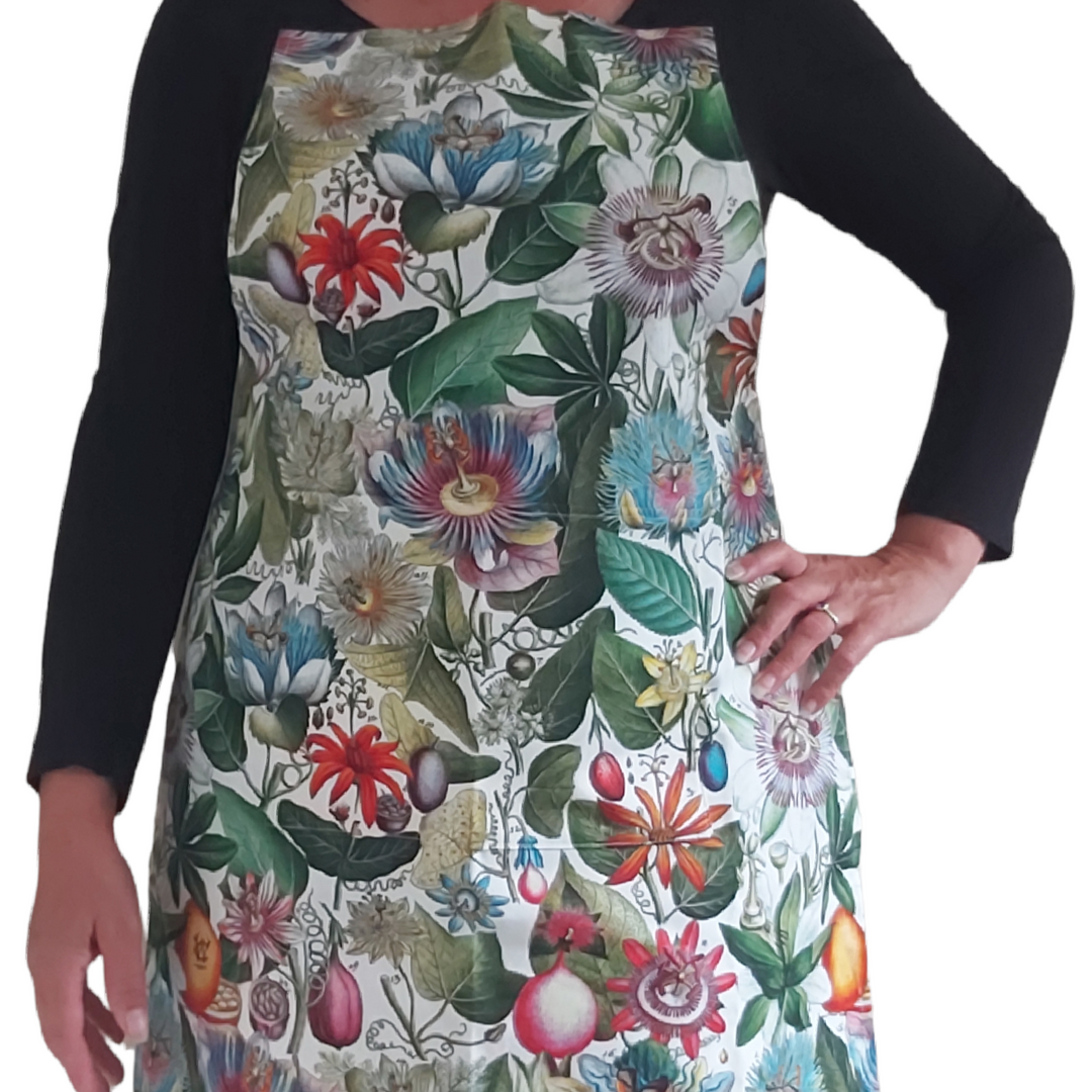 Passionflower Apron Antique Botanical Print with Pocket