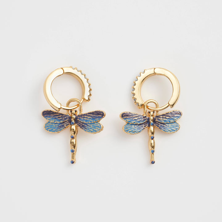 FABLE Dragonfly Charm Huggie Earrings