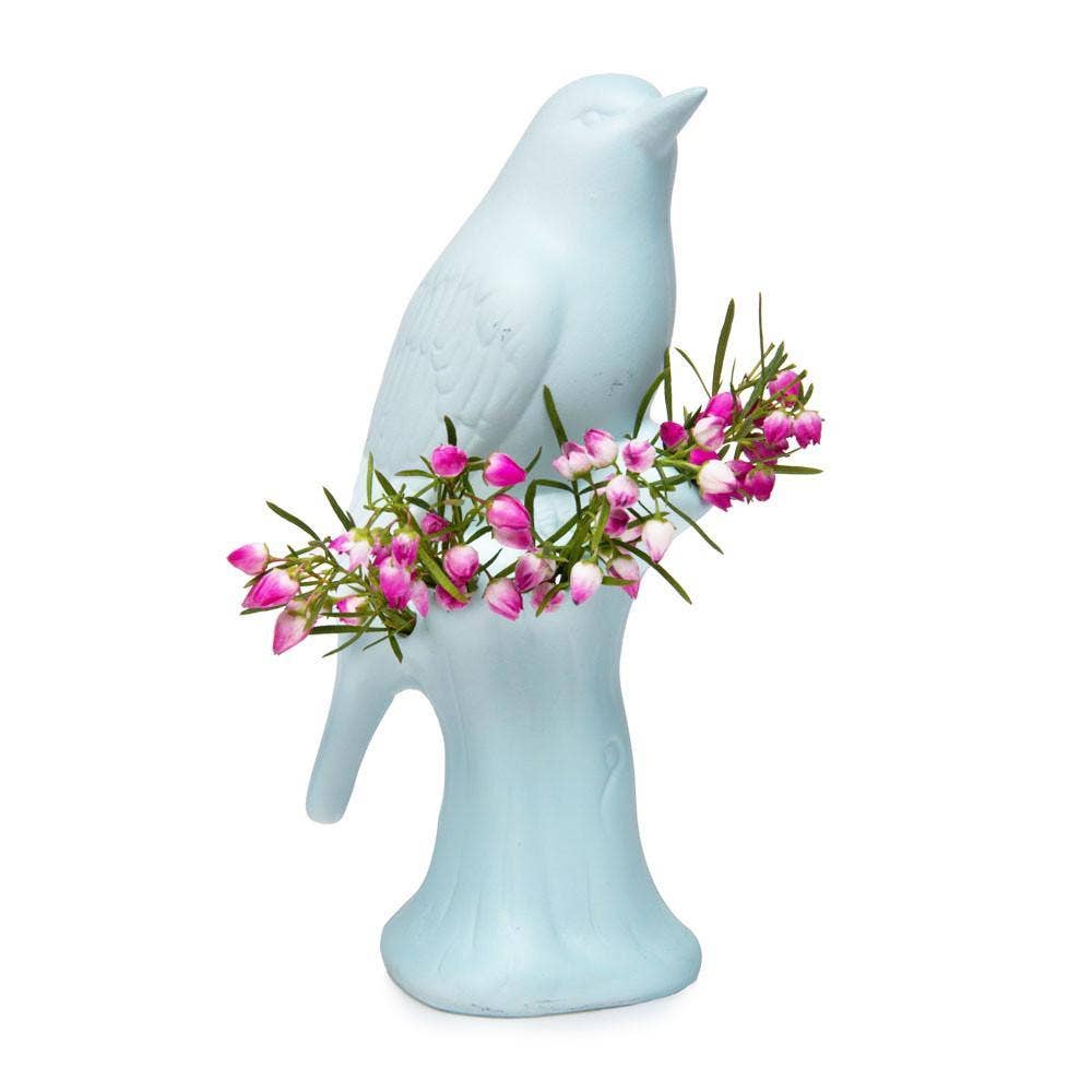 Baby Blue Porcelain Bird Bud Vase