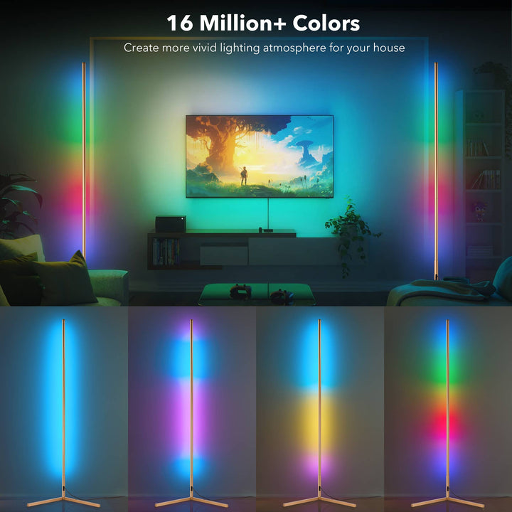 RGBCW Corner Floor Lamp Ambient Lighting Reading Lamp: Gold