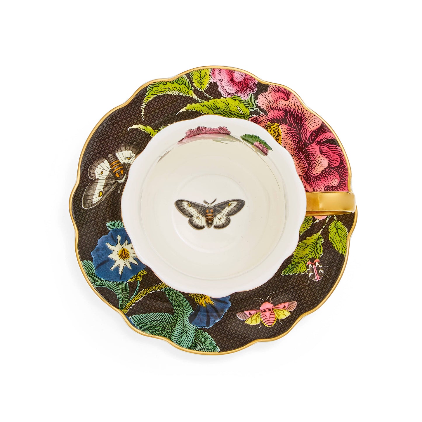 Creatures of Curiosity Dark Floral Teacup and Saucer: (Snake/Black)