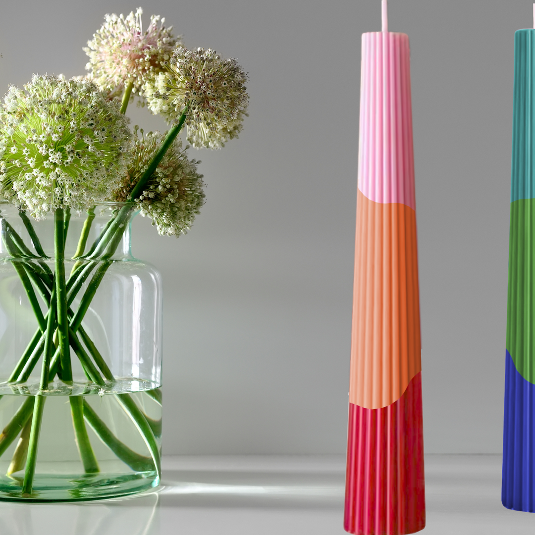 Fluted Taper Candle: Red/Orange/Pink