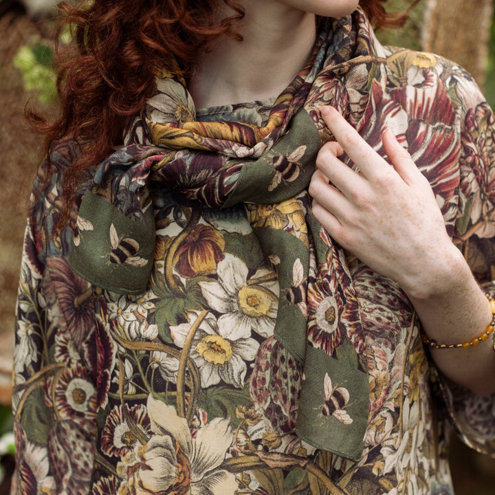 Love Grows Wild Floral Bamboo Scarf with Bees