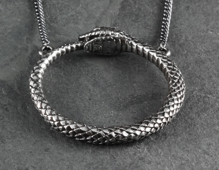 Ouroboros Necklace - Silver: Antique silver chain / 24"