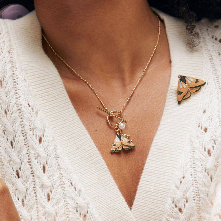 Enamel Moth & Leaf Charm Necklace
