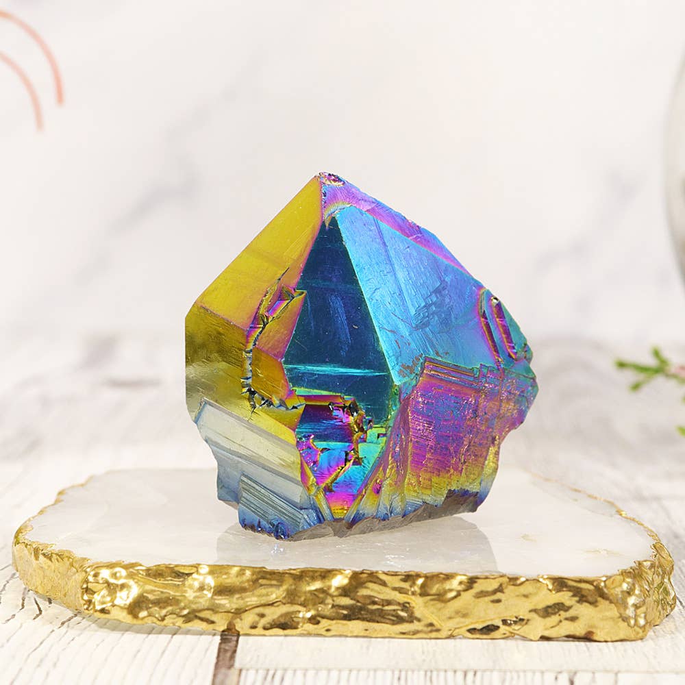 Rainbow Aura Quartz Crystal Base Cut Points Rainbow Aura Quartz Crystal Base Cut Points