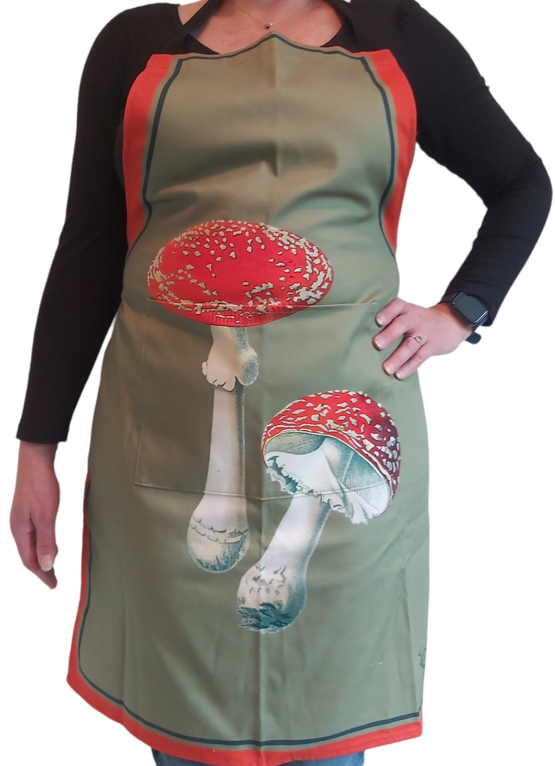 Amanita Muscaria Olive Apron Antique Illustration