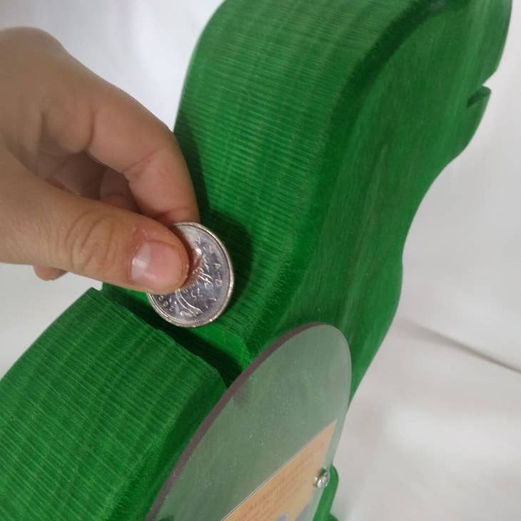 Green Dino Wooden Piggy Bank for Kids