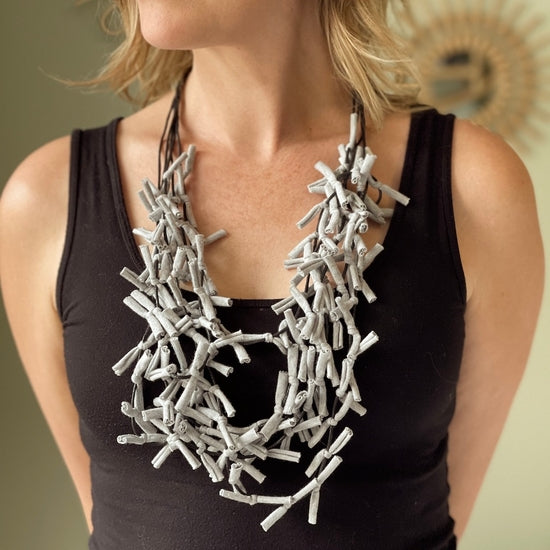 Fabric Tie Necklace - Grey