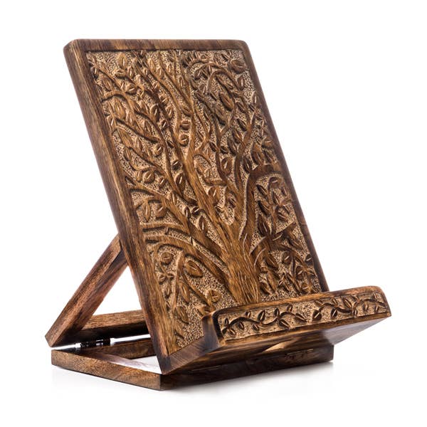 Aranyani Tree of Life Book Holder Tablet Stand -Sculpté à la main