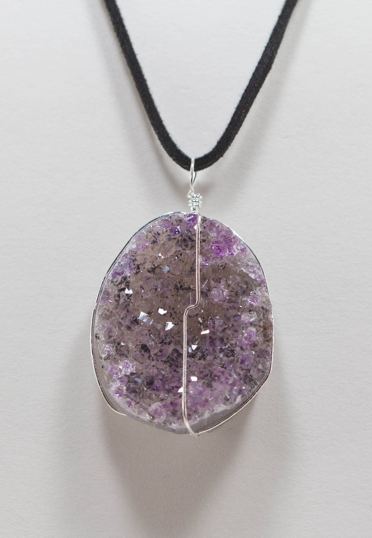 Rose Amethyst Druze Pendant on a Leather Necklace