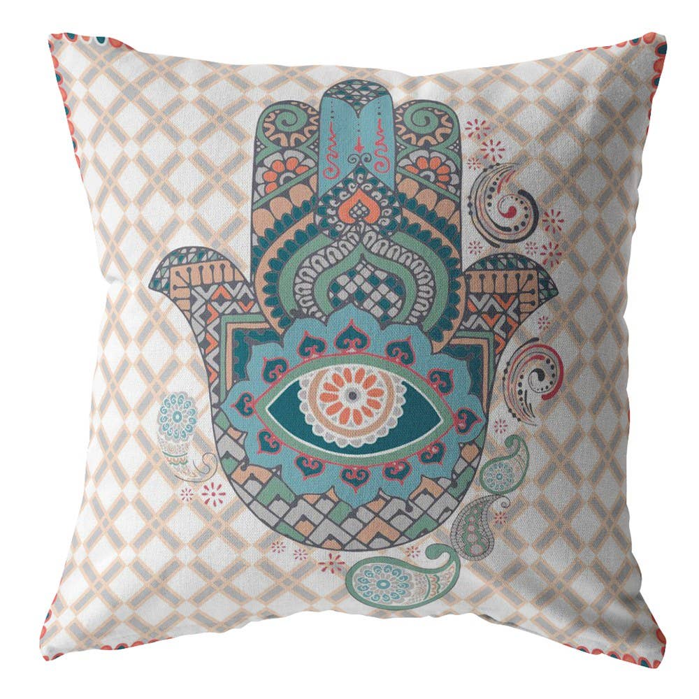 18” Blue Gray Hamsa Boho Ultra Suede Throw Pillow