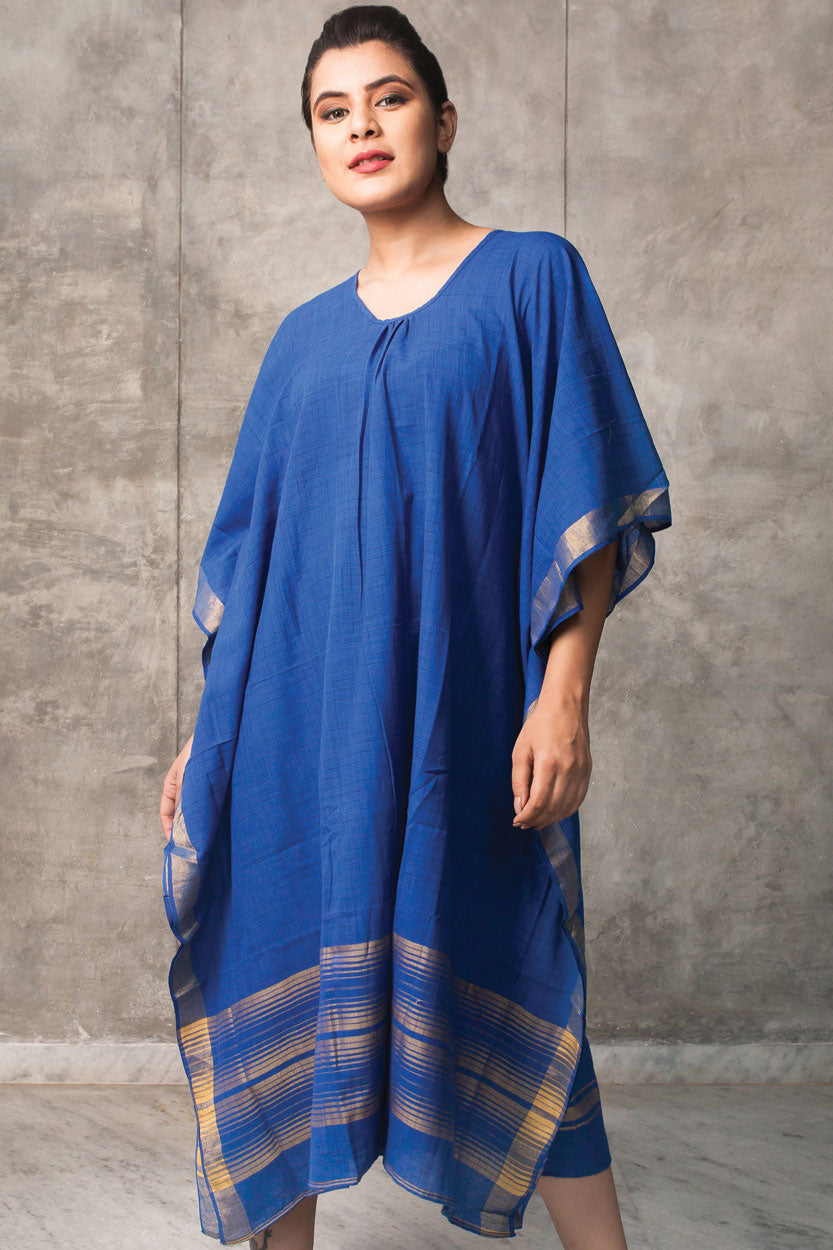 Caftan - Tissé Main Devika, Bleu Cobalt