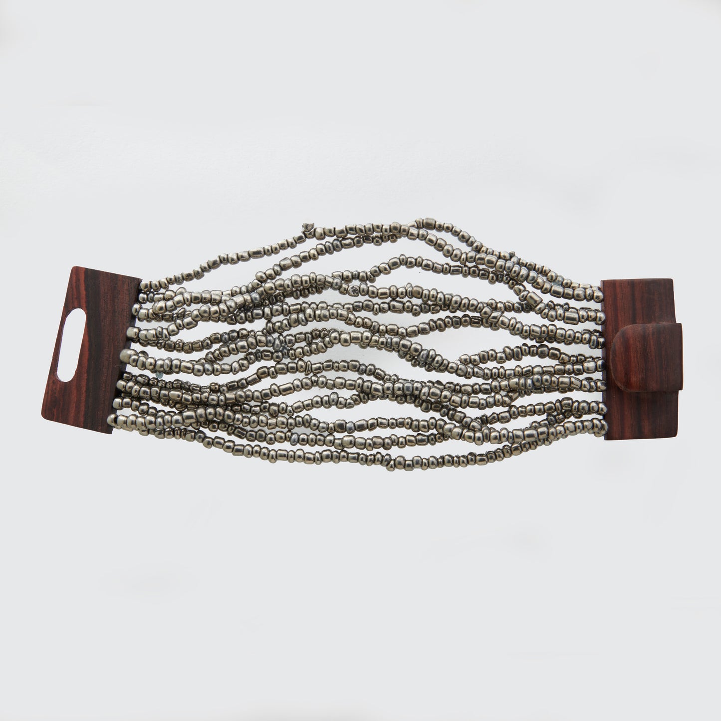 Bracelet Fermoir Bois Multi-rangs, Gris