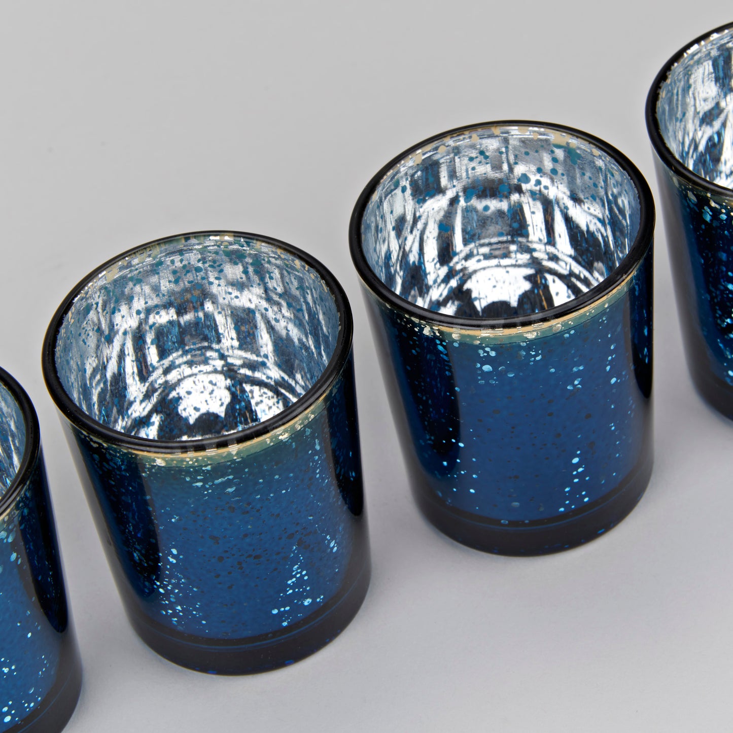 Porte-bougie chauffe-plat en verre bleu mercure (Ensemble de 4)