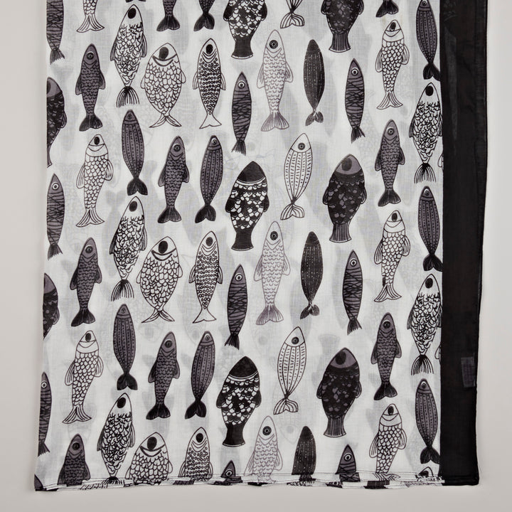 Écharpe/Paréo Lavani, Coton-Poisson Blanc & Noir