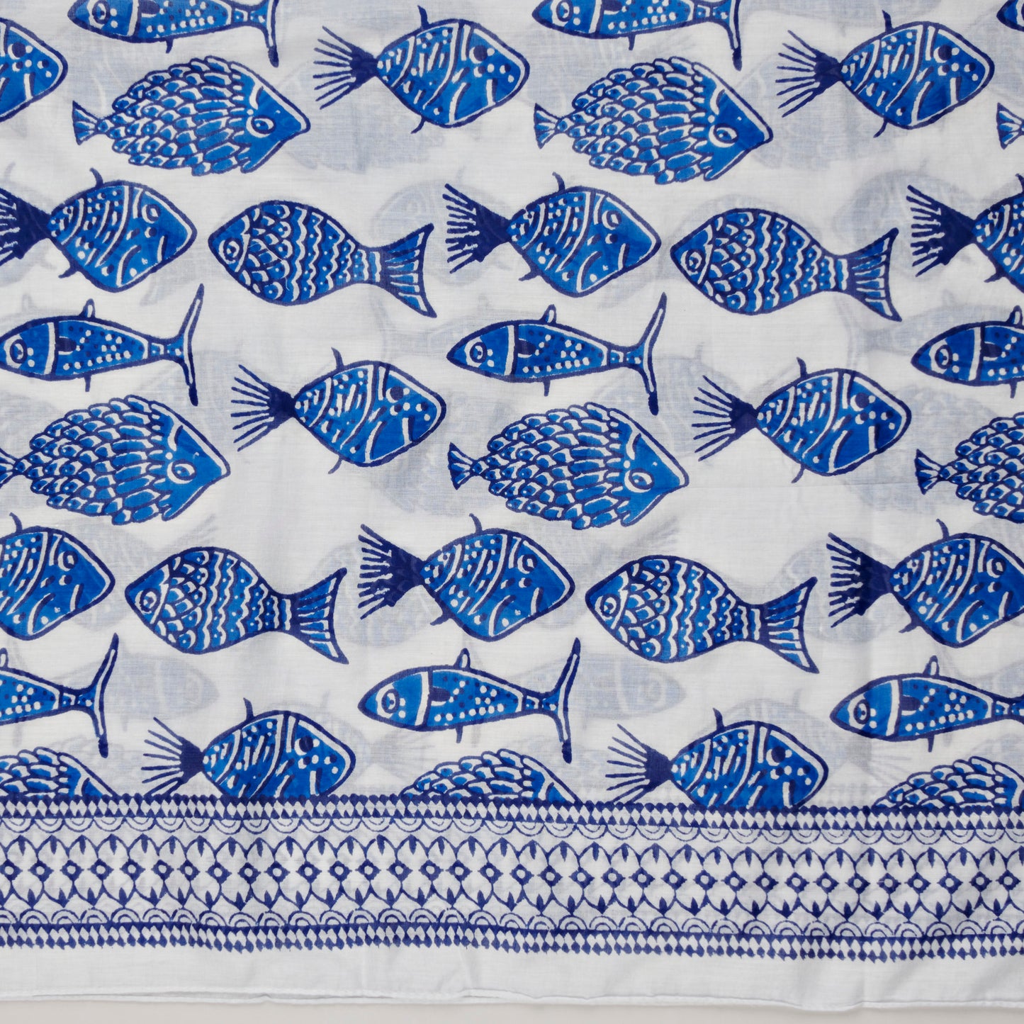 Echarpe/Paréo Lavani, Coton-Blanc & Poisson Bleu
