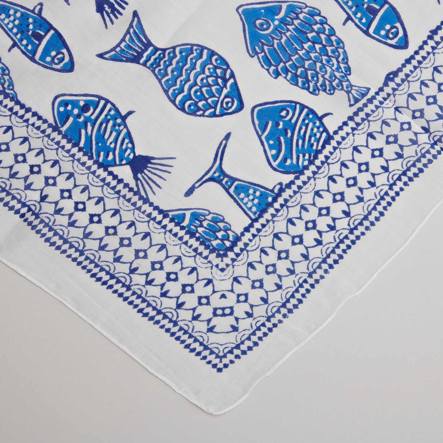 Echarpe/Paréo Lavani, Coton-Blanc & Poisson Bleu