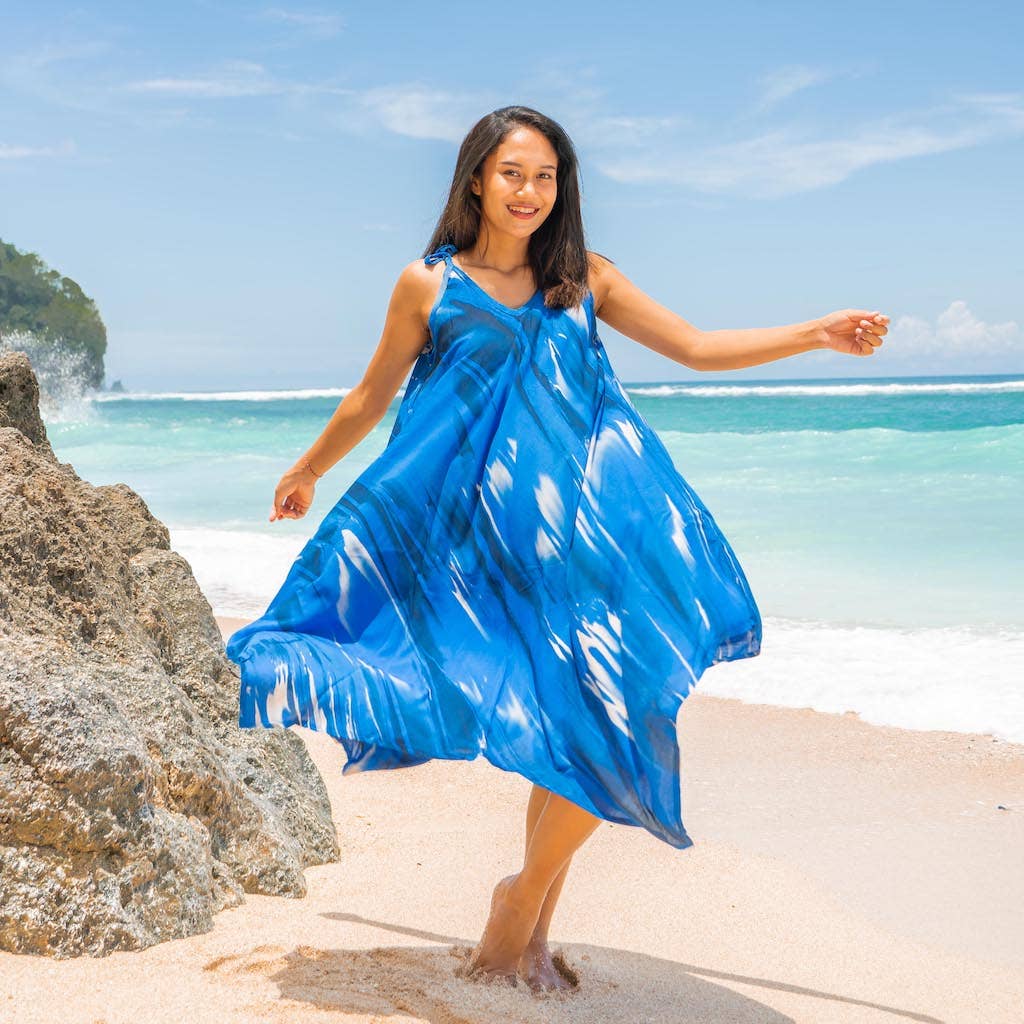 Robe mouchoir abstrait tie-dye - Bleu
