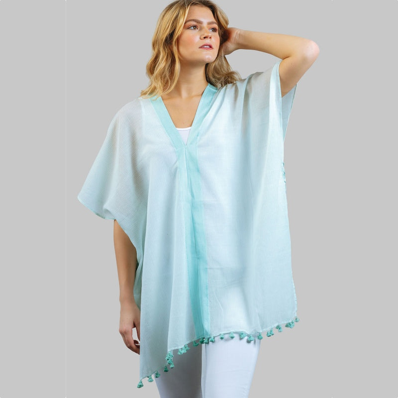 Aishani tissé à la main Poncho-Aqua