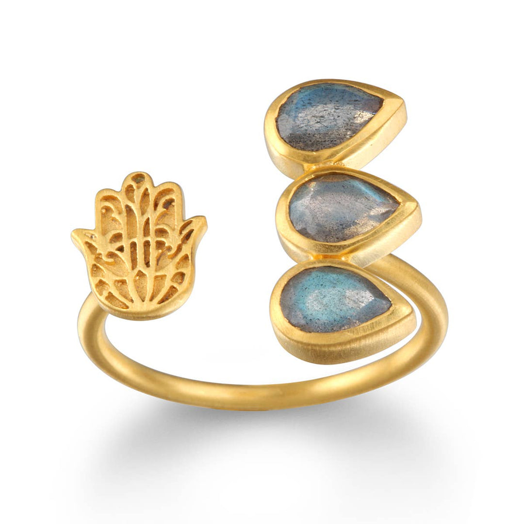 Bague Ajustable Hamsa Or Labradorite