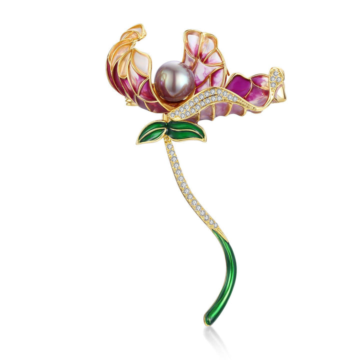 Dancing Flower Edison Pearl Brooch, Lavender