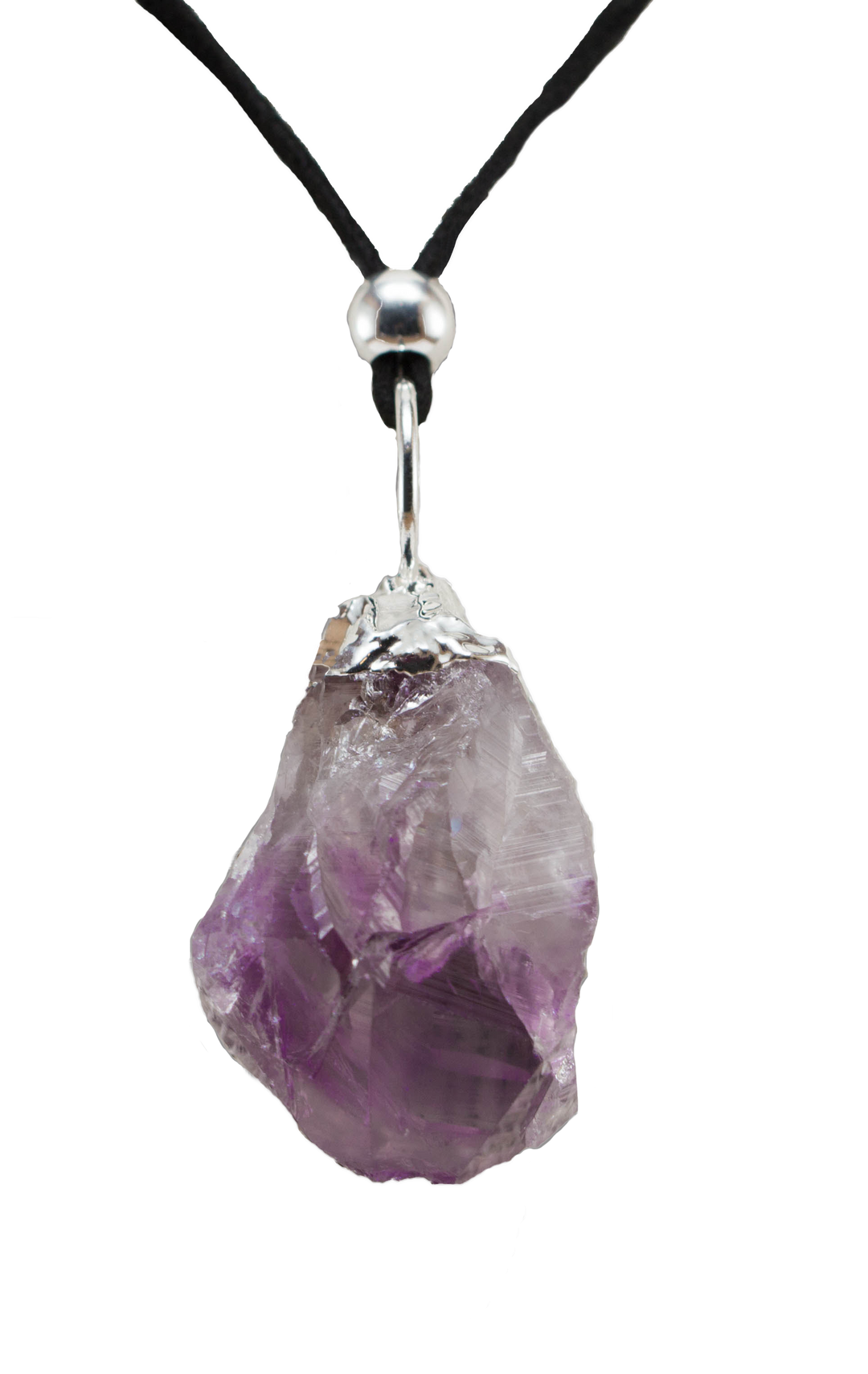 Collier Cuir Doublé Argent Pointe Améthyste