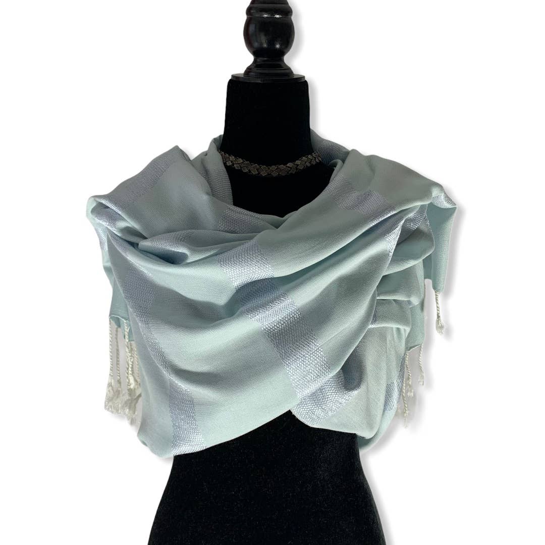 Châle Viscose Bambou Tissé Main Helyat - Bleu Clair