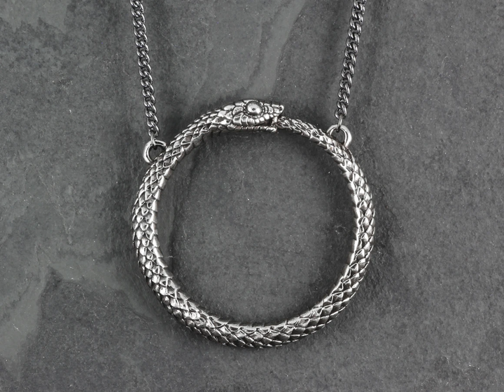 Ouroboros Necklace - Silver: Antique silver chain / 24"