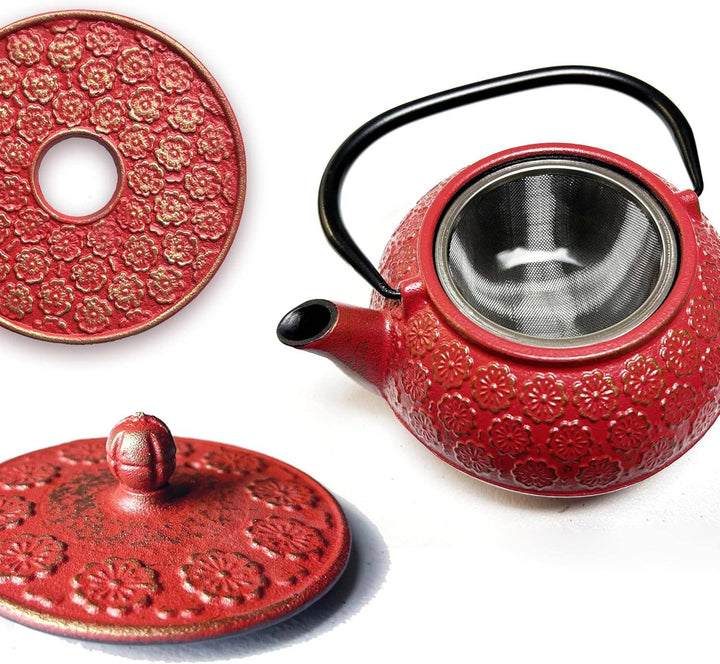 1.0 Liter Enamel Coated Cast Iron Sakura Blossom Teapot Set
