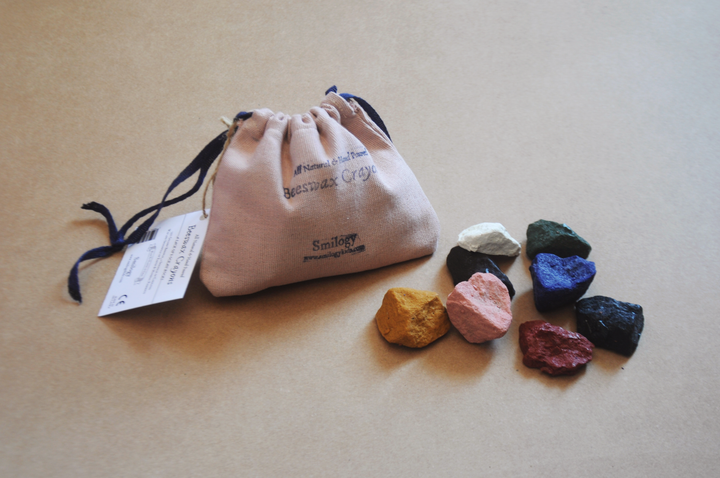 8 Textured Beeswax Ocean Rock Crayons in a Mini Cotton Sack