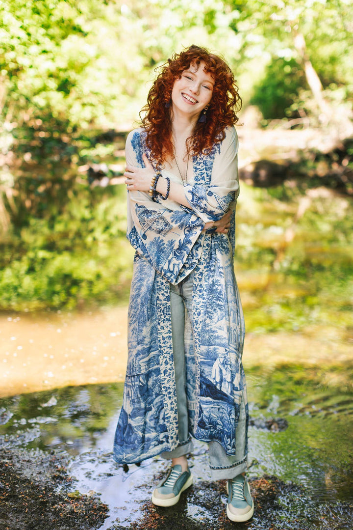 Let The Light In Opera Duster Kimono Robe w/ Delft Print